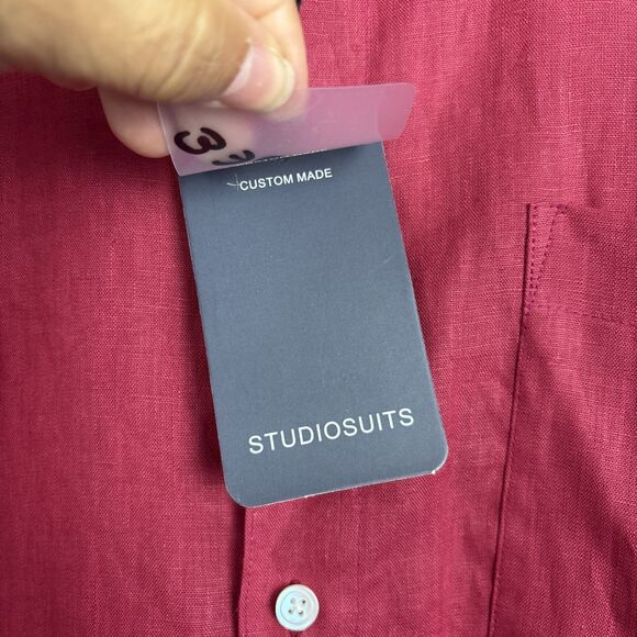 StudioSuits Shirt Mens XL Red Linen Casual Camp - Picture 5 of 9